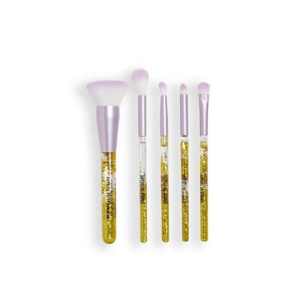 Emily In Paris Tres Chic 5-Pc Gold Glitter Makeup Brush Set By Makeup Revolution